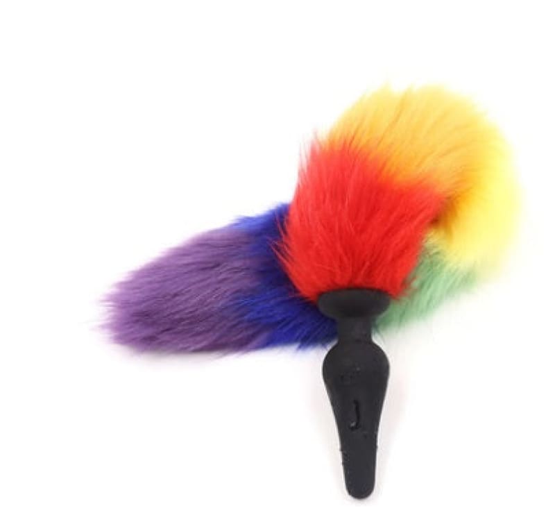 Rainbow Pride Faux Fox Tail Butt Plug - Silica gel - Sex Toy