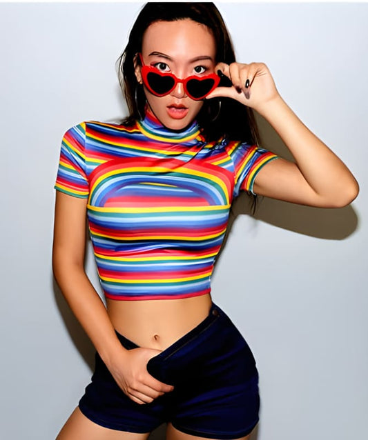 Rainbow Turtleneck Pride Top | Vibrant Rainbow Design