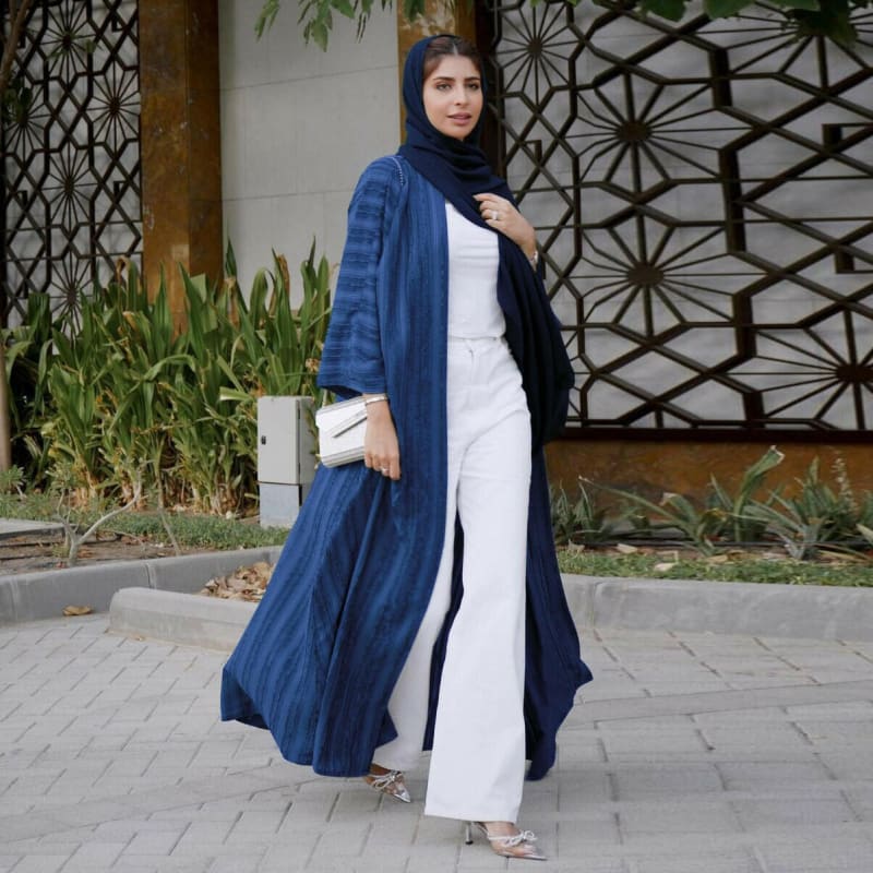 Ramadan Eid Djellaba Abaya Long Sleeve Muslim Dress blue