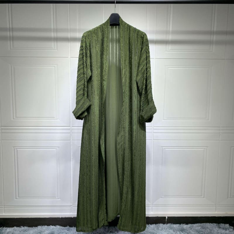 Ramadan Eid Djellaba Abaya Long Sleeve Muslim Dress Green