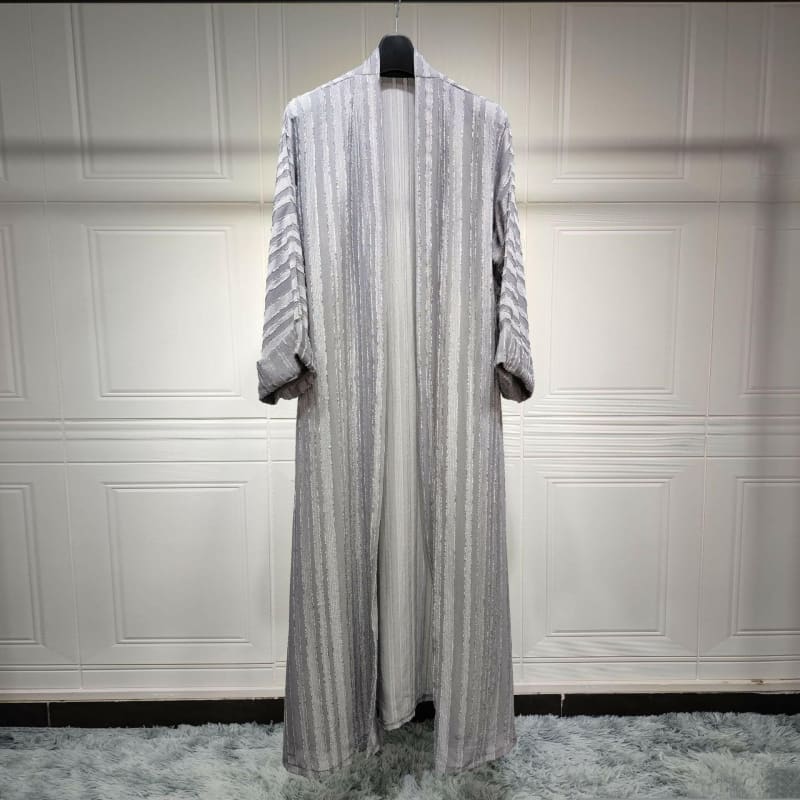 Ramadan Eid Djellaba Abaya Long Sleeve Muslim Dress silvery