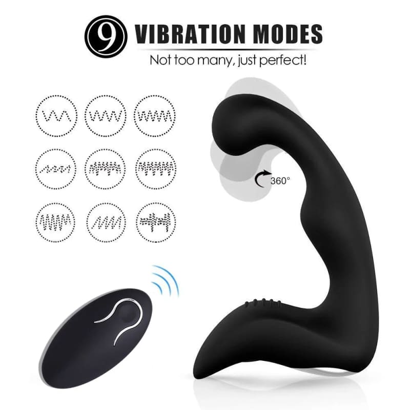 Curved black silicone vibrator with a wireless remote control.