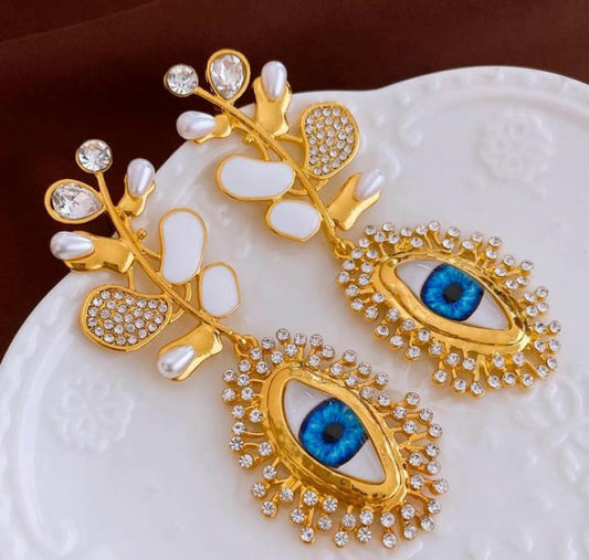 Retro High-End Diamante Evil Eye Earrings Online