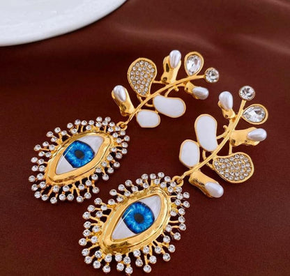 Retro High-End Diamante Evil Eye Earrings Online