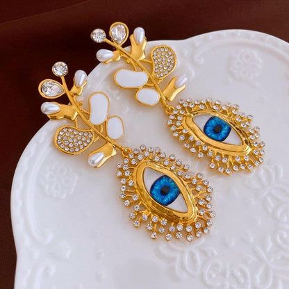 Retro High-End Diamante Evil Eye Earrings Online