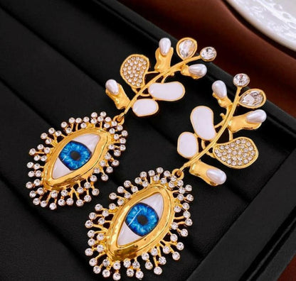 Retro High-End Diamante Evil Eye Earrings Online