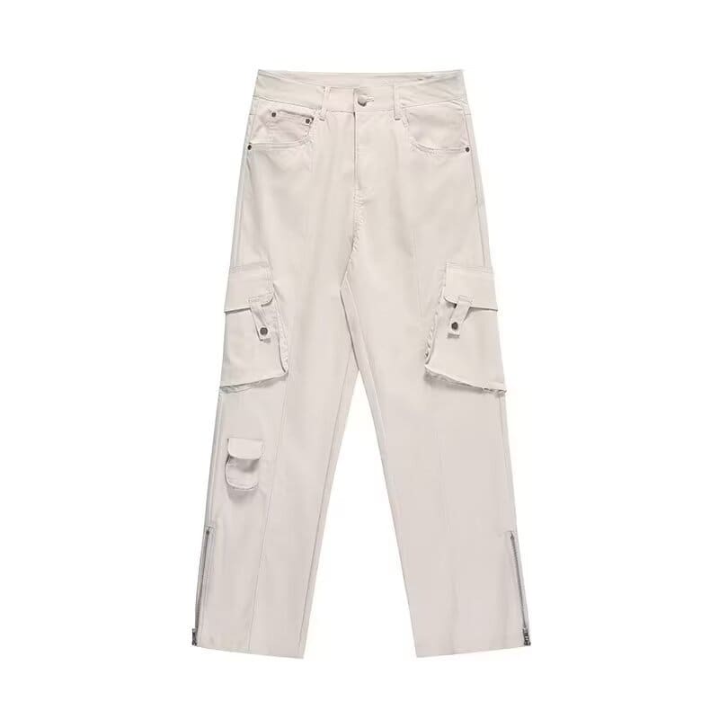 Retro Loose Multi-Pocket Wide-Leg Cargo Trousers