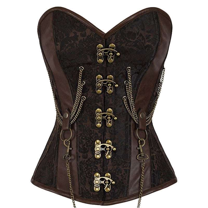 Fashion Retro Steampunk Chain Front And Back Closed Shapewear Corset Vest - Pleasures and Sins