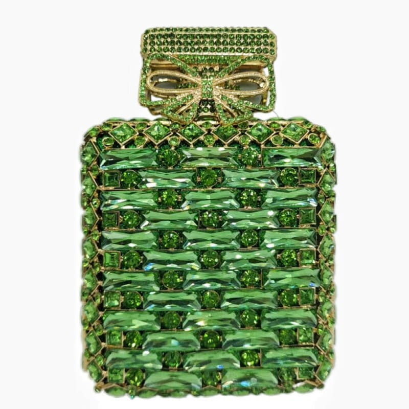 Rhinestone Bag Perfume Bottle Shape with Crystal Apple Green