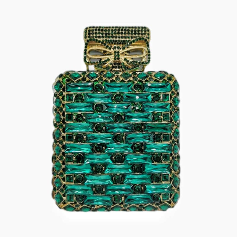 Rhinestone Bag Perfume Bottle Shape with Crystal dark green