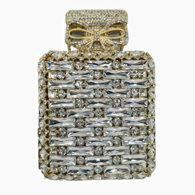 Rhinestone Bag Perfume Bottle Shape with Crystal Gold base