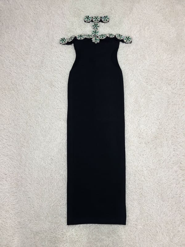 Rhinestone Embellished Halter Neck Red Carpet Bandage Dress