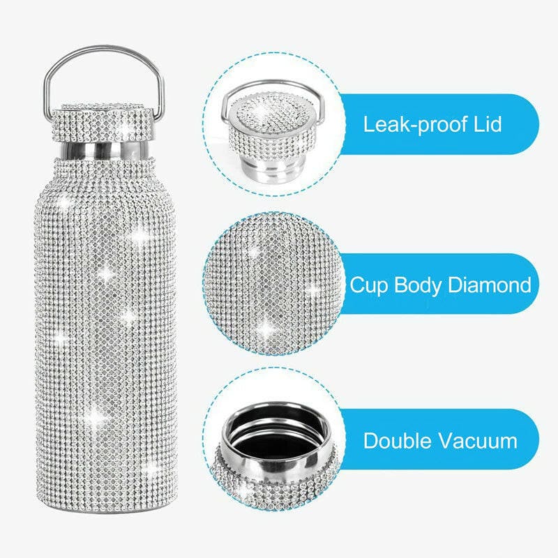 Rhinestone Encrusted Vacuum Flask High Capacity Steel