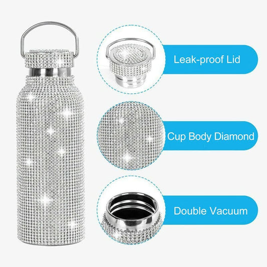 Rhinestone Encrusted Vacuum Flask High Capacity Steel