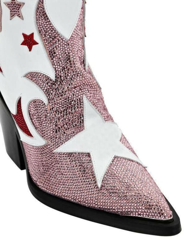 Rhinestone Patchwork Pointed Toe Cowboy Boots Bling