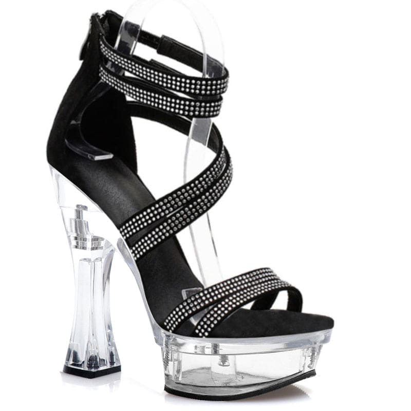 Rhinestone Strappy Drag Queen Shoes With Transparent