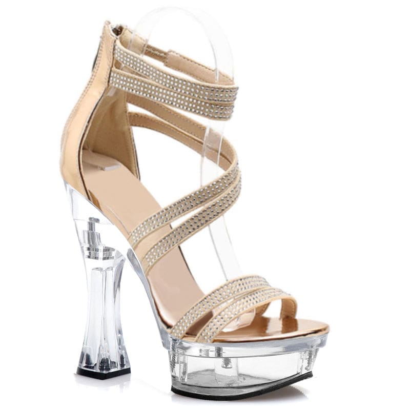 Rhinestone Strappy Drag Queen Shoes With Transparent