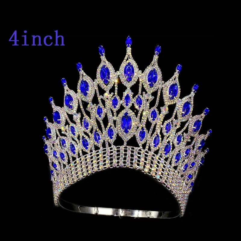 Rhinestone Wedding Crown Tiara Hair Jewellery 4 inch -blue