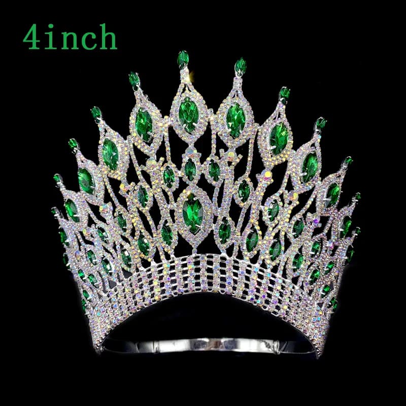 Rhinestone Wedding Crown Tiara Hair Jewellery 4 inch -green