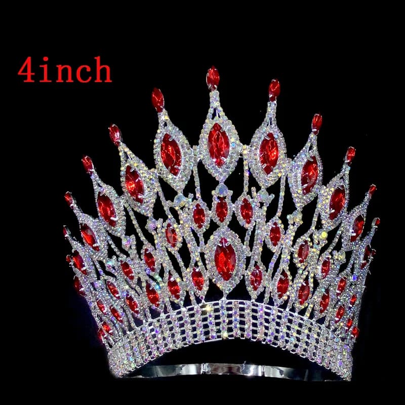 Rhinestone Wedding Crown Tiara Hair Jewellery 4 inch -red