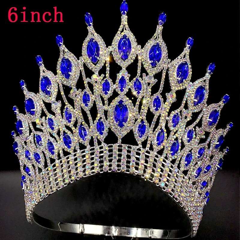 Rhinestone Wedding Crown Tiara Hair Jewellery 6 inch -blue