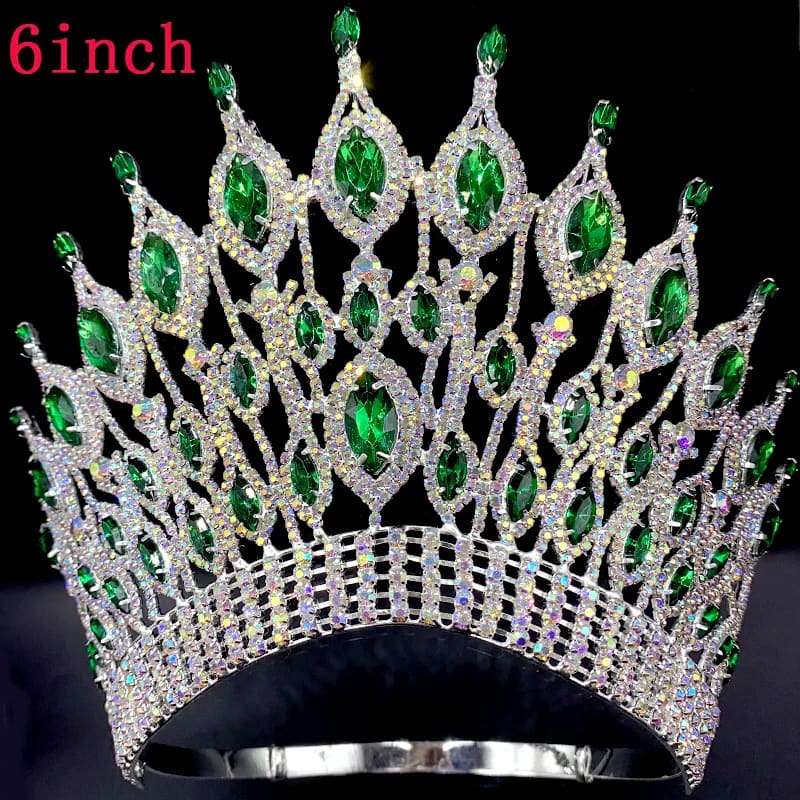 Rhinestone Wedding Crown Tiara Hair Jewellery 6 inch -green