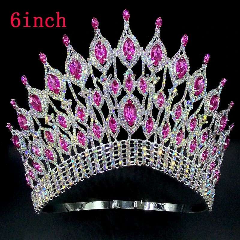 Rhinestone Wedding Crown Tiara Hair Jewellery 6 inch -pink