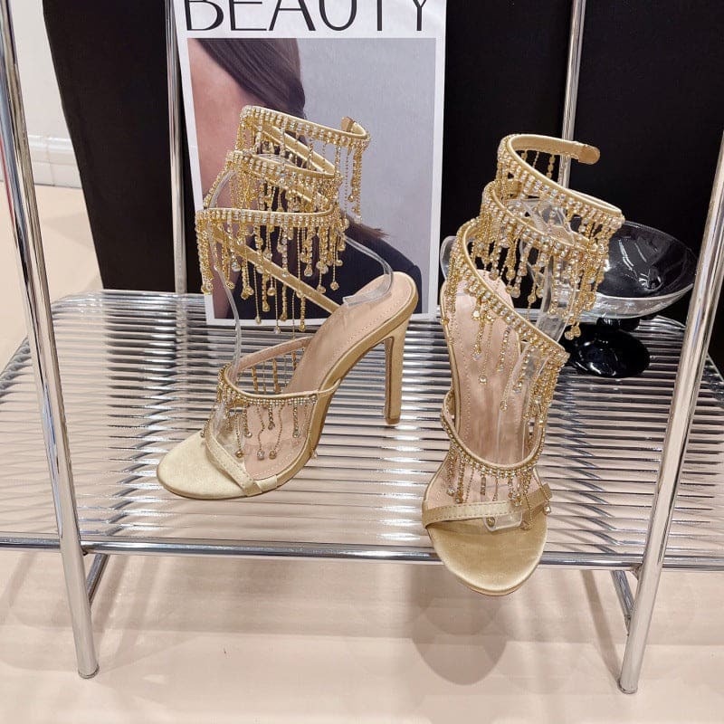 Roman Style Strappy High Heel Women’s Rhinestone Sandals