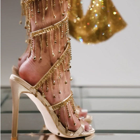 Roman Style Strappy High Heel Women’s Rhinestone Sandals