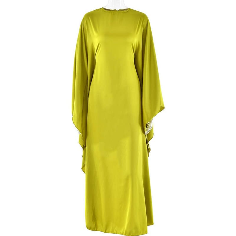 Loose Fitting Dress with Satin Bat Sleeve Style Mustard