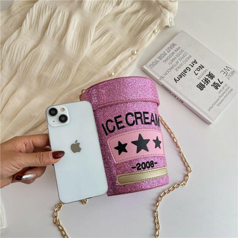 Sequin Crossbody Small Round Bag Cream Pot Design