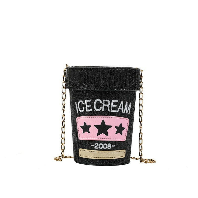 Sequin Crossbody Small Round Bag Cream Pot Design black