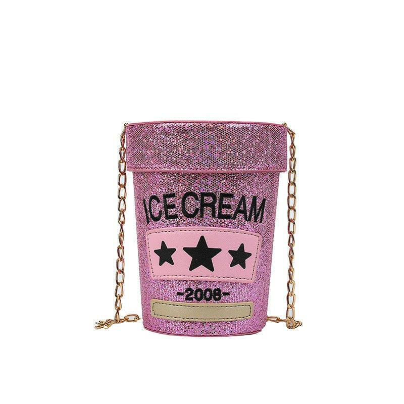 Sequin Crossbody Small Round Bag Cream Pot Design Pink