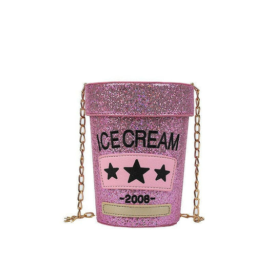 Sequin Crossbody Small Round Bag Cream Pot Design Pink