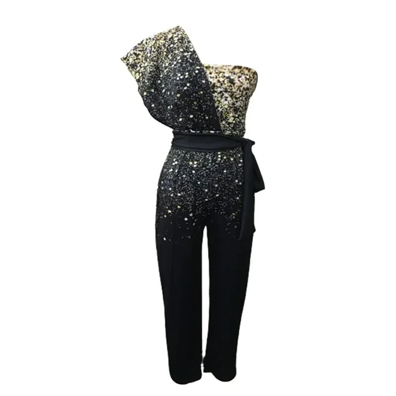 Sequin One Shoulder Backless Slim Fit High Waist Jumpsuit