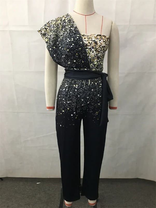 Sequin One Shoulder Backless Slim Fit High Waist Jumpsuit