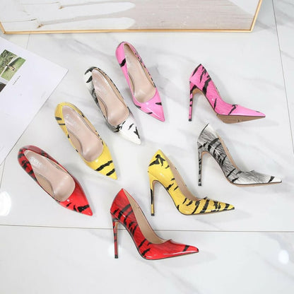 Coloured Pointed Toe 12cm High Heel Pumps Plus Sizes