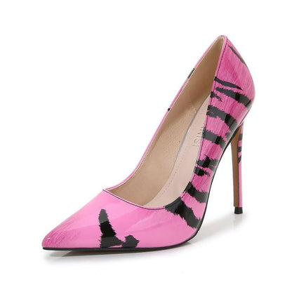 Coloured Pointed Toe 12cm High Heel Pumps Plus Sizes Pink