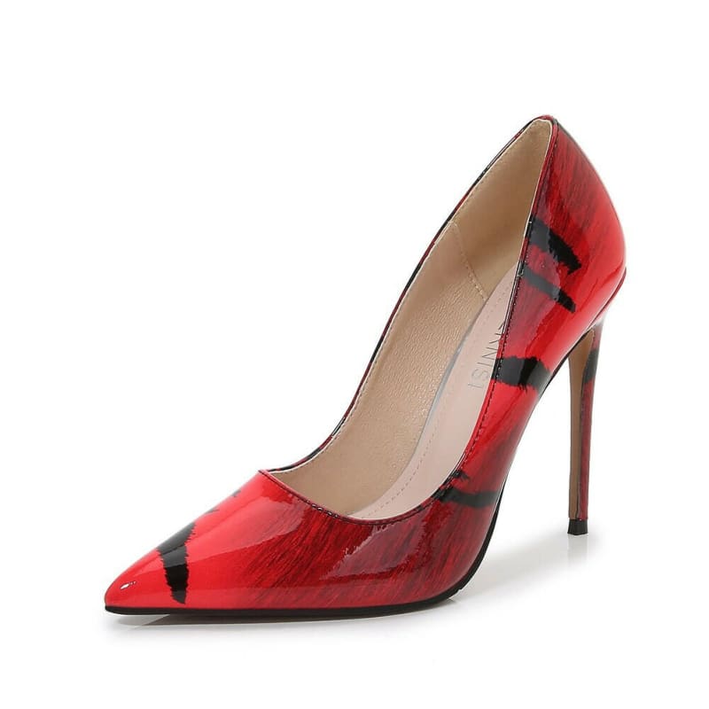 Coloured Pointed Toe 12cm High Heel Pumps Plus Sizes Red