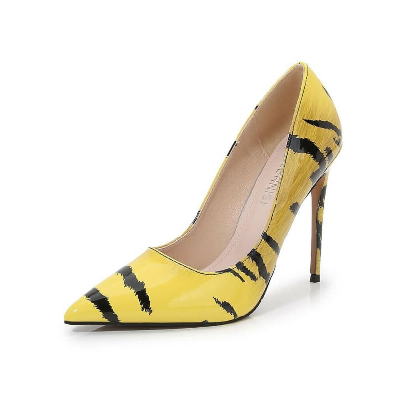 Coloured Pointed Toe 12cm High Heel Pumps Plus Sizes Yellow