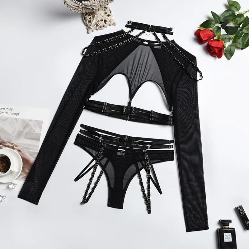 Sexy Lingerie Long Sleeve Lace Underwear Bra Panty Set