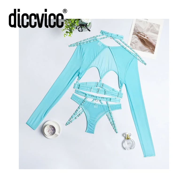 Sexy Lingerie Long Sleeve Lace Underwear Bra Panty Set