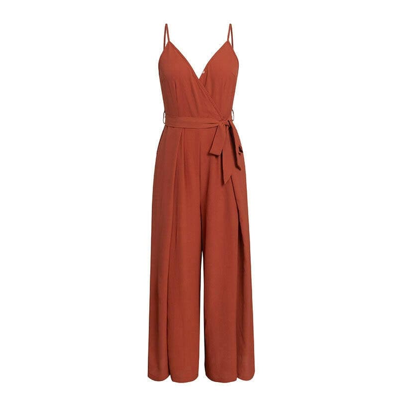 Sexy Split Jumpsuit Womens Spaghetti Strap Beachwear Red / S