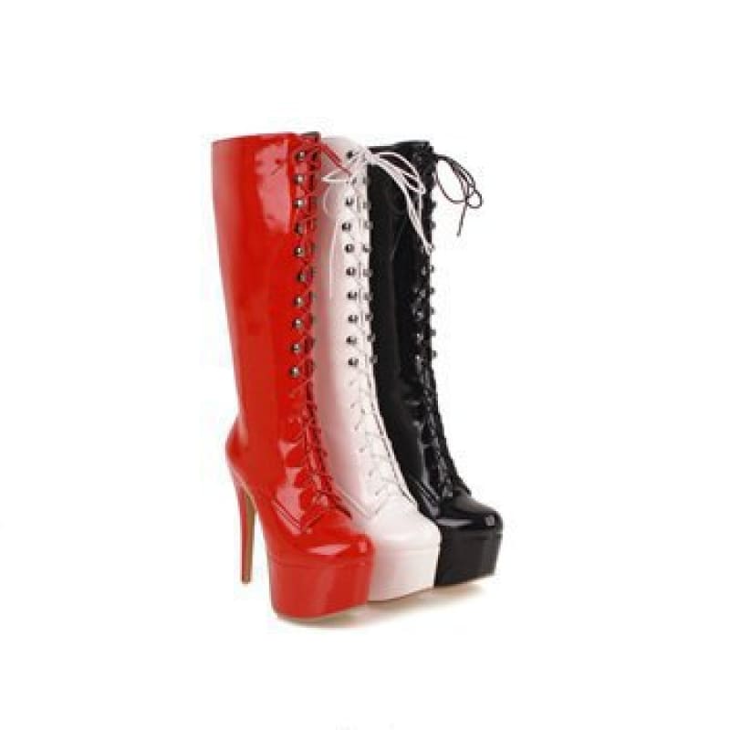 Sexy Super High Heel Lace Up Knee High Patent Drag/trans Boots - Pleasures and Sins