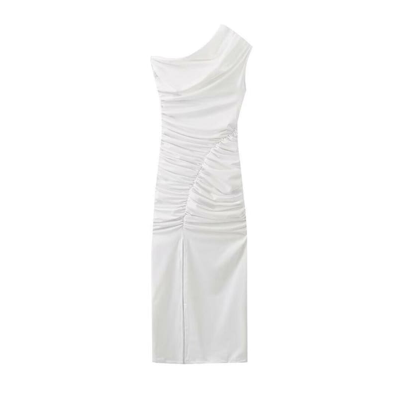 Sexy Elasticated Asymmetrical Sleeveless Dress White / S