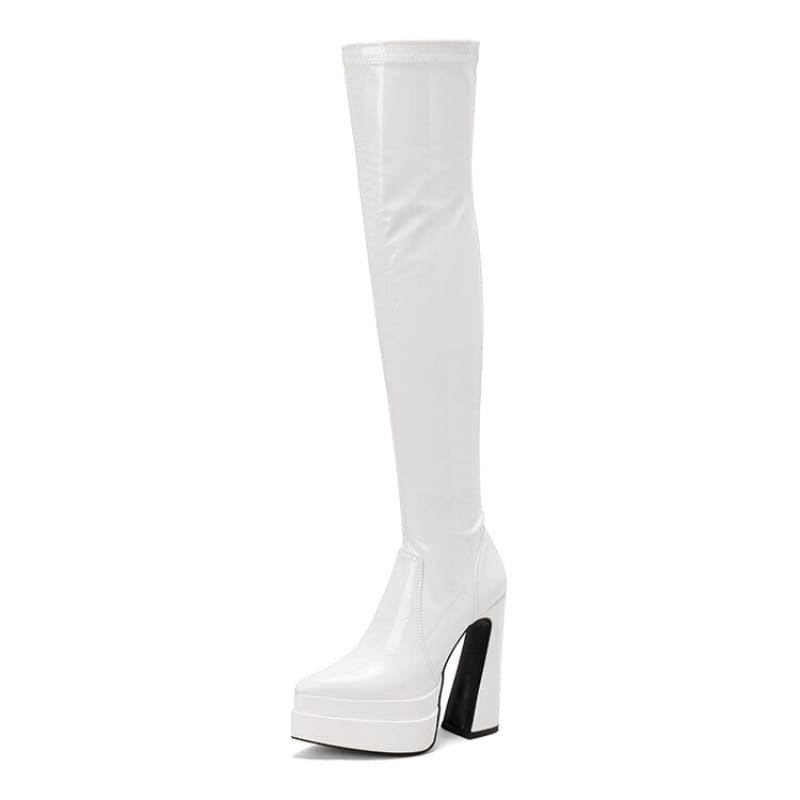 Shaped Platform Thick Heel High Over The Knee Boots - Pleasures and Sins
