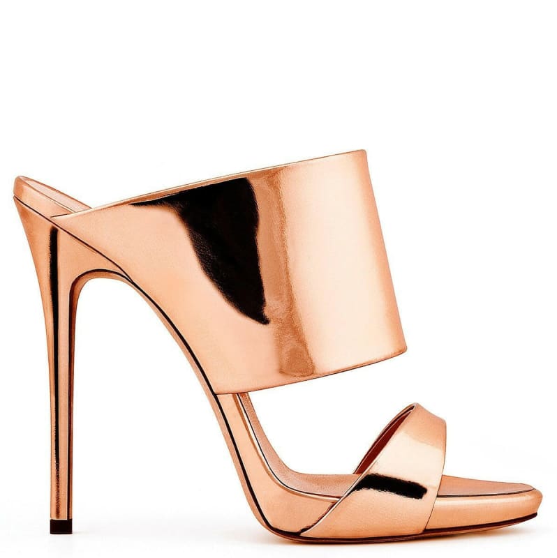 Shiny High Heeled Luxury Open Toe Sandals Online Rose Gold