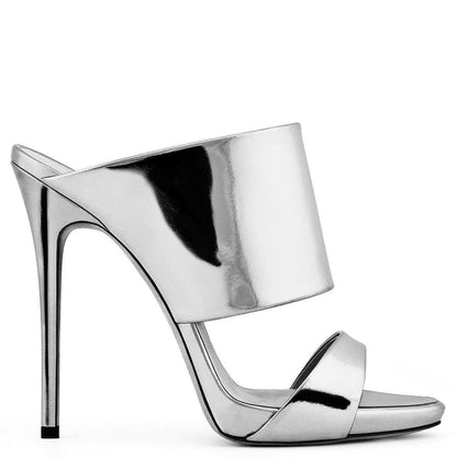 Shiny High Heeled Luxury Open Toe Sandals Online Silver