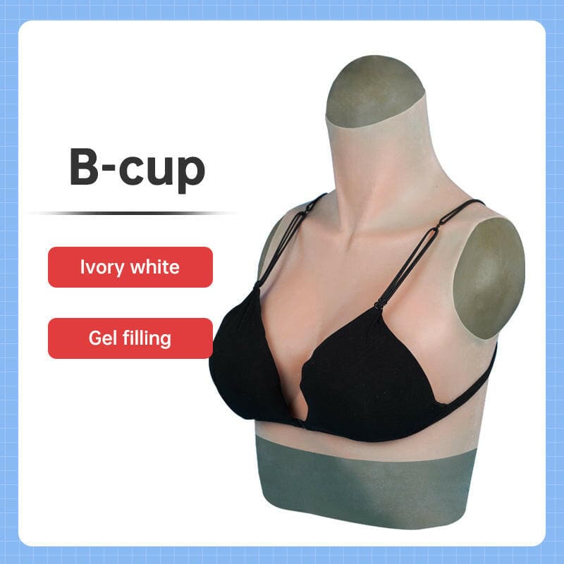 Black bra on a mannequin torso with ’B-cup’ and product details displayed.