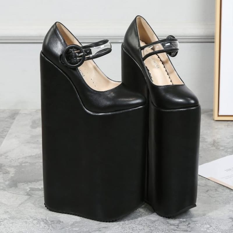 Sissy Pumps Retro Platform Heels 30cm High Heel Shoes Black